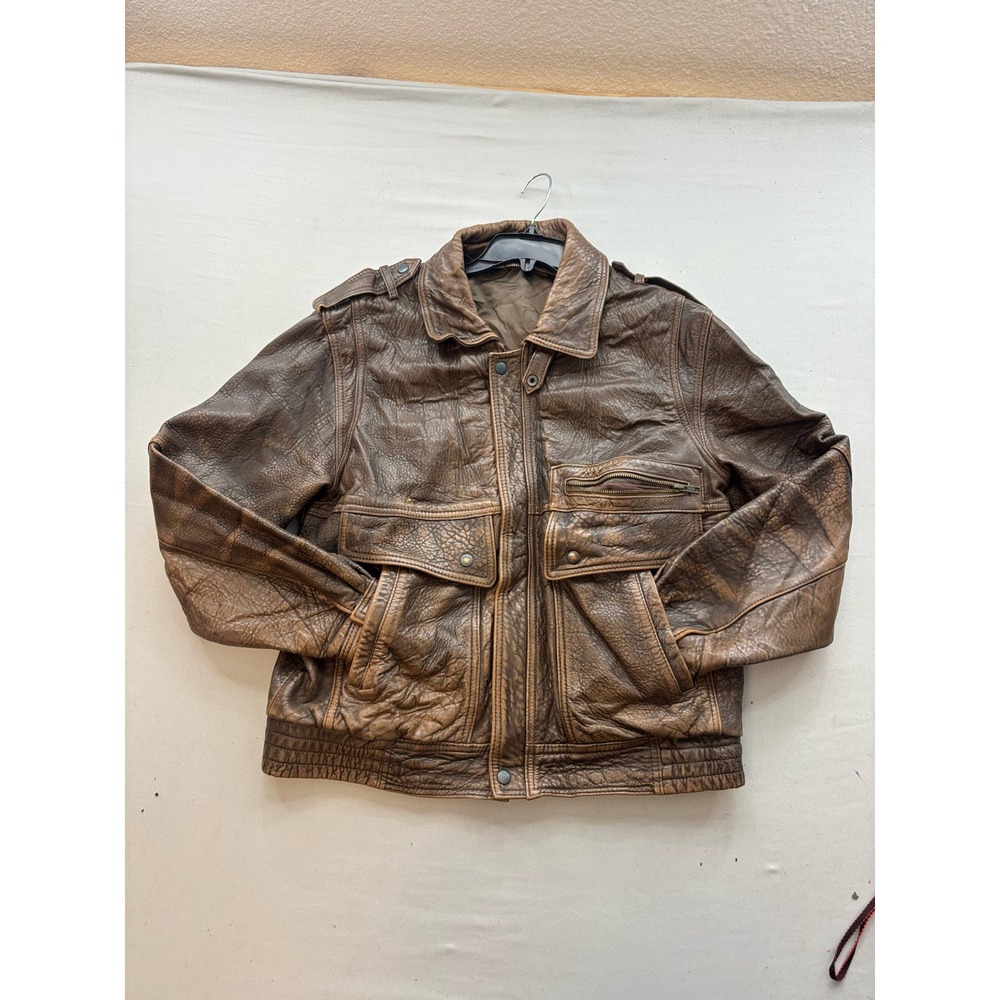Vintage Brown Leather Bomber Jacket Distressed Aviator Flight Coat Size 42